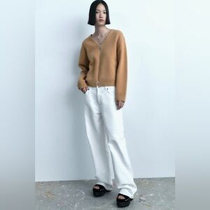 NWT Zara 100% Wool Camel Zip Bomber Jacket Sz Small